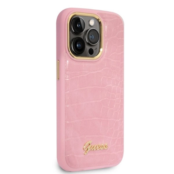 Guess Croco Collection dėklas iPhone 14 Pro – rožinis - Image 4