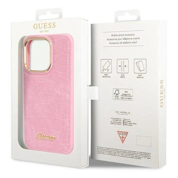 Guess Croco Collection dėklas iPhone 14 Pro – rožinis - Image 8