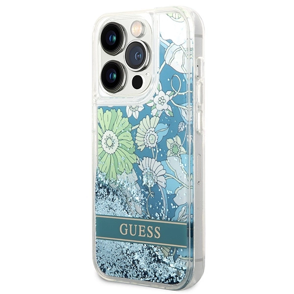 Guess Flower Liquid Glitter dėklas iPhone 14 Pro Max – žalias - Image 2