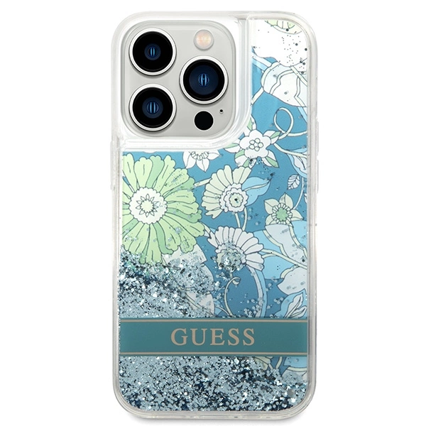 Guess Flower Liquid Glitter dėklas iPhone 14 Pro Max – žalias - Image 3