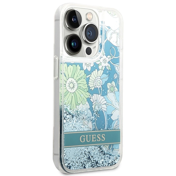 Guess Flower Liquid Glitter dėklas iPhone 14 Pro Max – žalias - Image 4