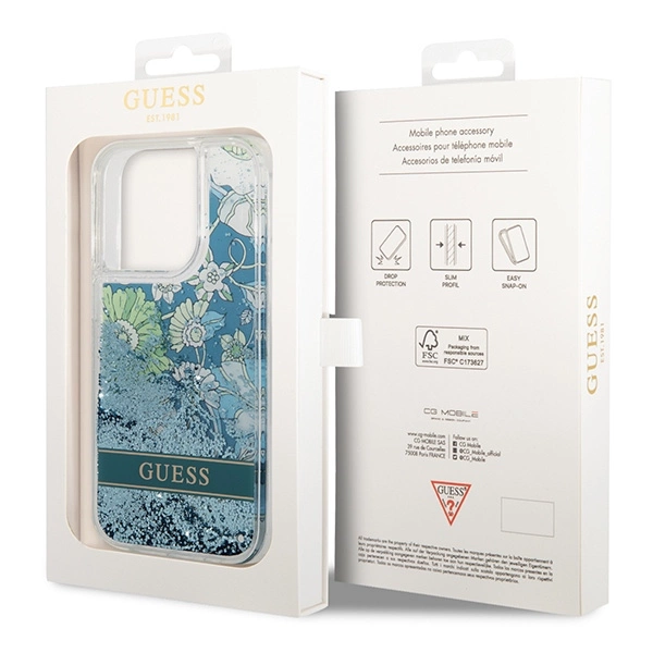 Guess Flower Liquid Glitter dėklas iPhone 14 Pro Max – žalias - Image 8