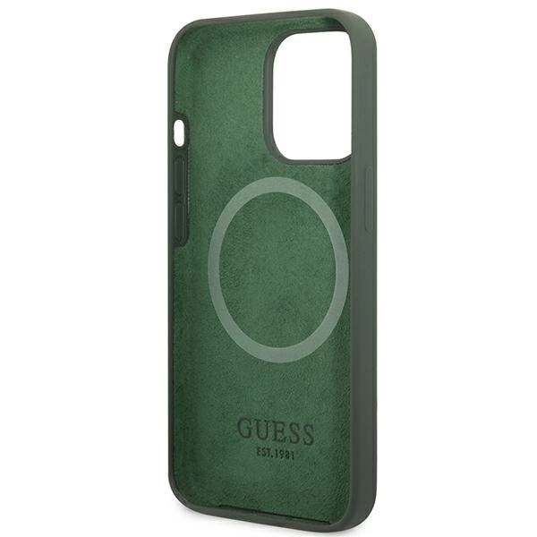 Guess Silicone Logo Plate MagSafe dėklas iPhone 13 Pro / iPhone 13 – žalias - Image 7