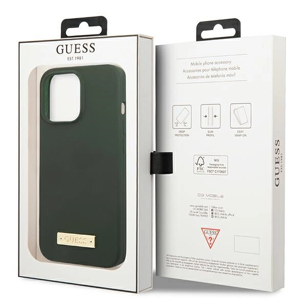 Guess Silicone Logo Plate MagSafe dėklas iPhone 13 Pro / iPhone 13 – žalias - Image 8