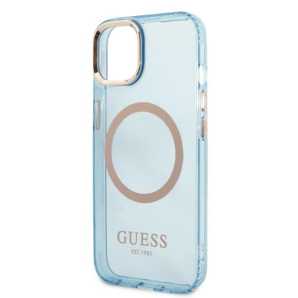 Guess Gold Outline Translucent MagSafe dėklas iPhone 13 – mėlynas - Image 6