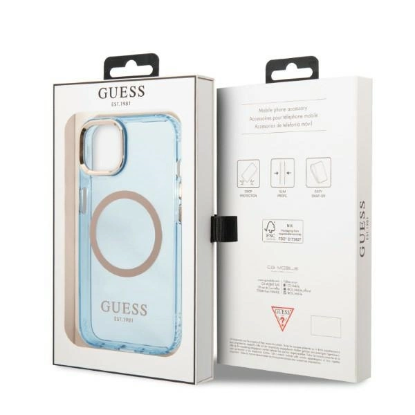 Guess Gold Outline Translucent MagSafe dėklas iPhone 13 – mėlynas - Image 8