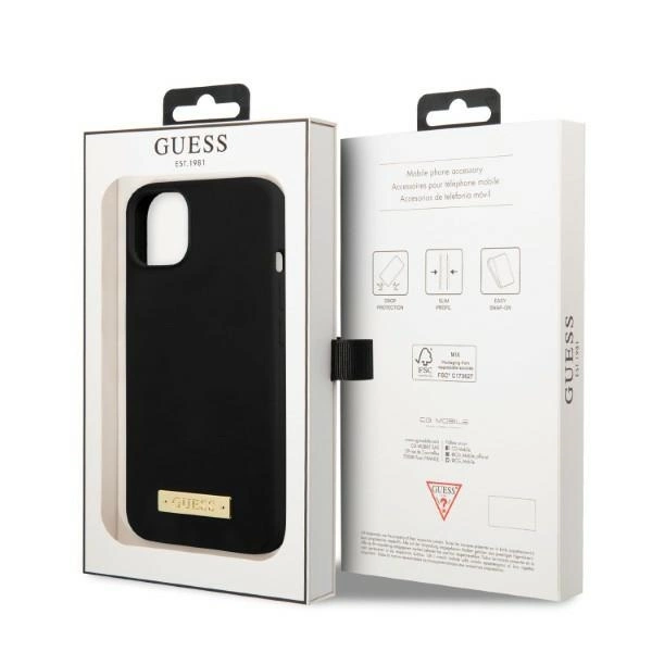 Guess GUHMP13MSPLK iPhone 13 6,1" – juodas/juodas kietas dėklas, Silicone Logo Plate MagSafe - Image 8