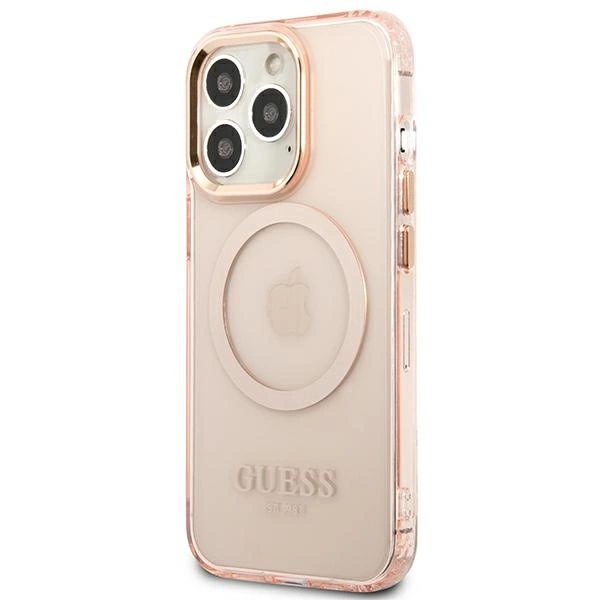 Guess Gold Outline Translucent MagSafe dėklas iPhone 13 Pro Max – rožinis - Image 2