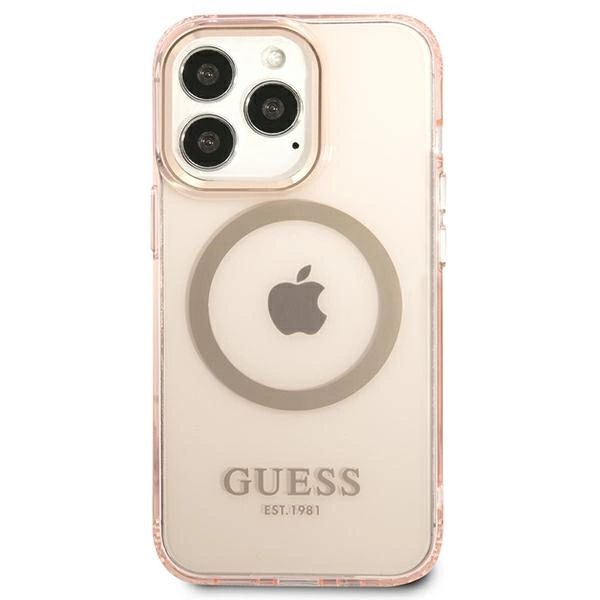 Guess Gold Outline Translucent MagSafe dėklas iPhone 13 Pro Max – rožinis - Image 3