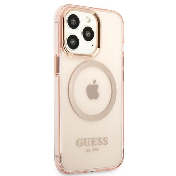 Guess Gold Outline Translucent MagSafe dėklas iPhone 13 Pro Max – rožinis - Image 4