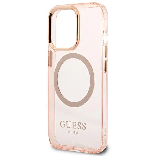Guess Gold Outline Translucent MagSafe dėklas iPhone 13 Pro Max – rožinis - Image 6