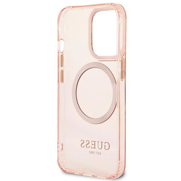 Guess Gold Outline Translucent MagSafe dėklas iPhone 13 Pro Max – rožinis - Image 7