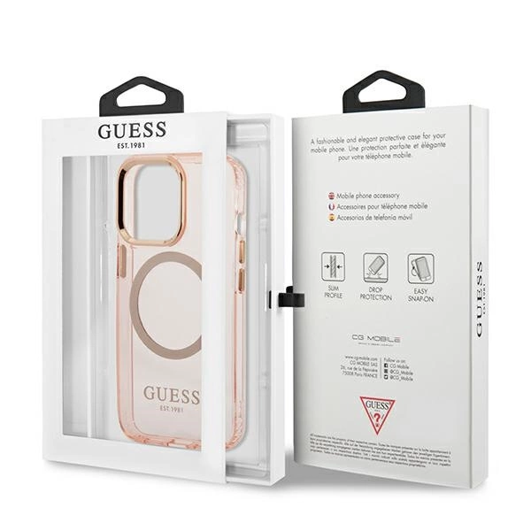 Guess Gold Outline Translucent MagSafe dėklas iPhone 13 Pro Max – rožinis - Image 8