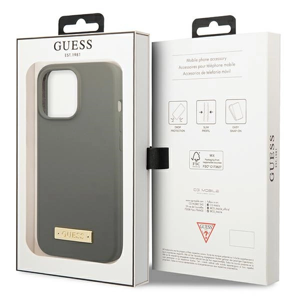 Guess GUHMP13XSPLG iPhone 13 Pro Max 6,7" – pilkas/pilkas kietas dėklas, Silicone Logo Plate MagSafe - Image 8