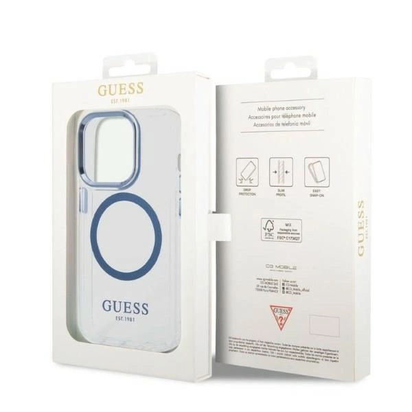 Guess Metal Outline MagSafe dėklas iPhone 14 Pro – mėlynas - Image 8