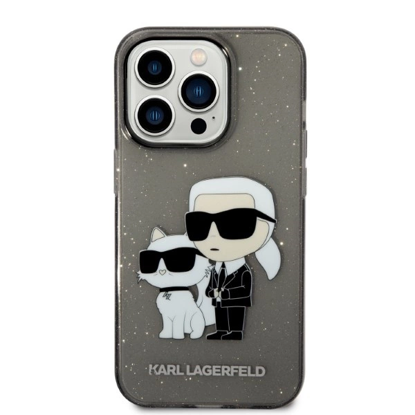 Karl Lagerfeld Glitter Karl & Choupette dėklas iPhone 14 Pro – juodas - Image 3