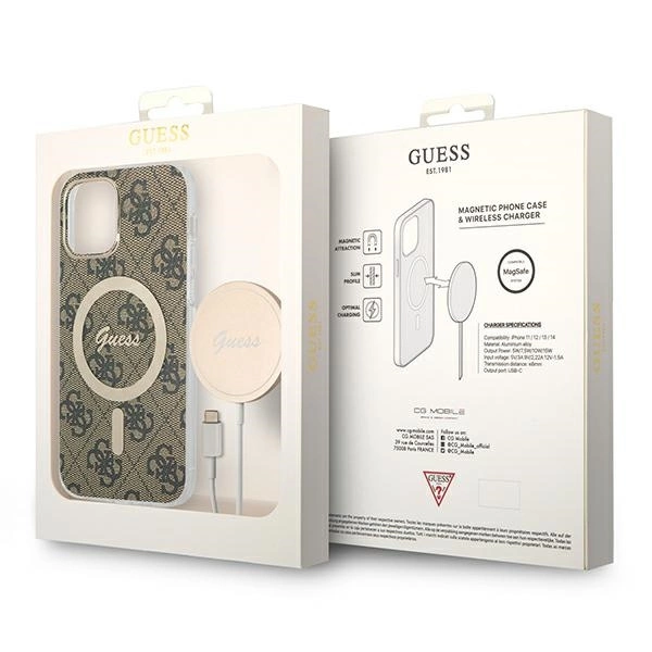 Rinkinys Guess GUBPP12MH4EACSW Case+Charger iPhone 12/12 Pro – rudas/rudas kietas dėklas, 4G Print MagSafe - Image 10