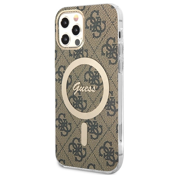 Rinkinys Guess GUBPP12MH4EACSW Case+Charger iPhone 12/12 Pro – rudas/rudas kietas dėklas, 4G Print MagSafe - Image 2