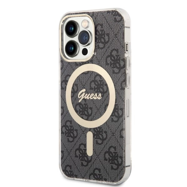 Rinkinys Guess GUBPP13LH4EACSK Case+Charger iPhone 13 Pro – juodas/juodas kietas dėklas, 4G Print MagSafe - Image 2