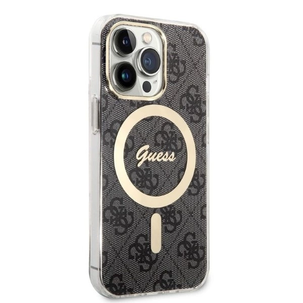 Rinkinys Guess GUBPP13LH4EACSK Case+Charger iPhone 13 Pro – juodas/juodas kietas dėklas, 4G Print MagSafe - Image 4