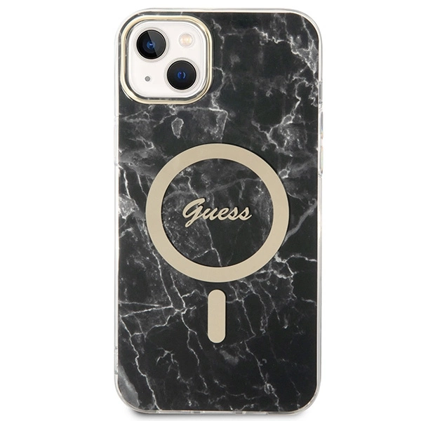 Rinkinys Guess GUBPP14MHMEACSK Case+Charger iPhone 14 Plus 6,7" – juodas/juodas kietas dėklas, Marble MagSafe - Image 3