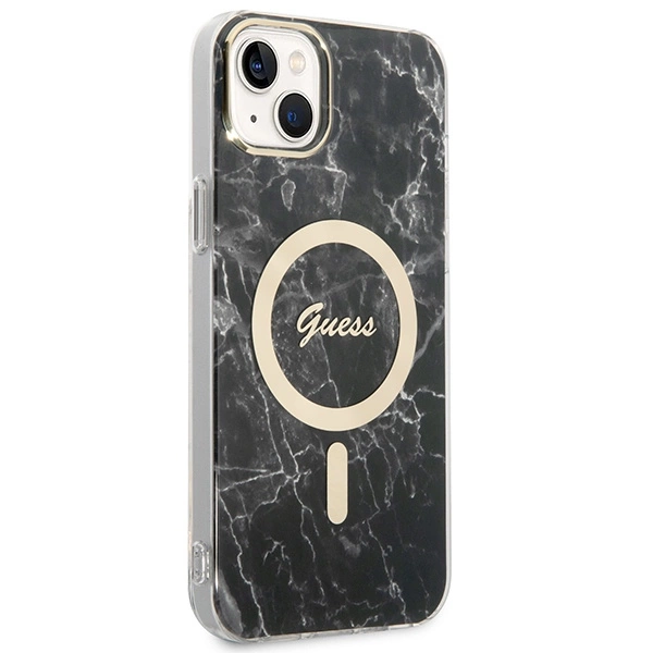 Rinkinys Guess GUBPP14MHMEACSK Case+Charger iPhone 14 Plus 6,7" – juodas/juodas kietas dėklas, Marble MagSafe - Image 4