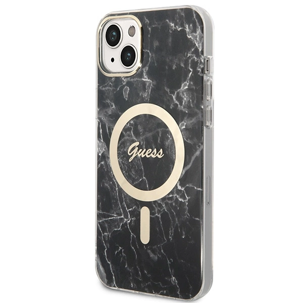 Rinkinys Guess GUBPP14SHMEACSK Case+Charger iPhone 14 6,1" – juodas/juodas kietas dėklas, Marble MagSafe - Image 2