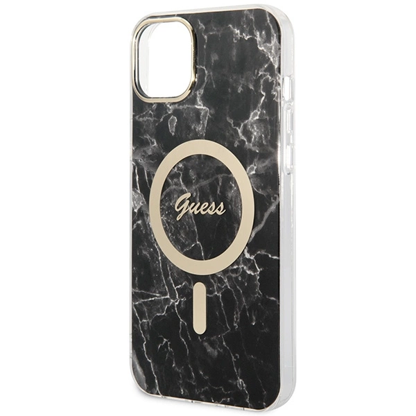 Rinkinys Guess GUBPP14SHMEACSK Case+Charger iPhone 14 6,1" – juodas/juodas kietas dėklas, Marble MagSafe - Image 6