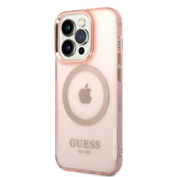 Guess GUHMP14LHTCMP iPhone 14 Pro 6,1" – rožinis/rožinis kietas dėklas, Gold Outline Translucent MagSafe - Image 2