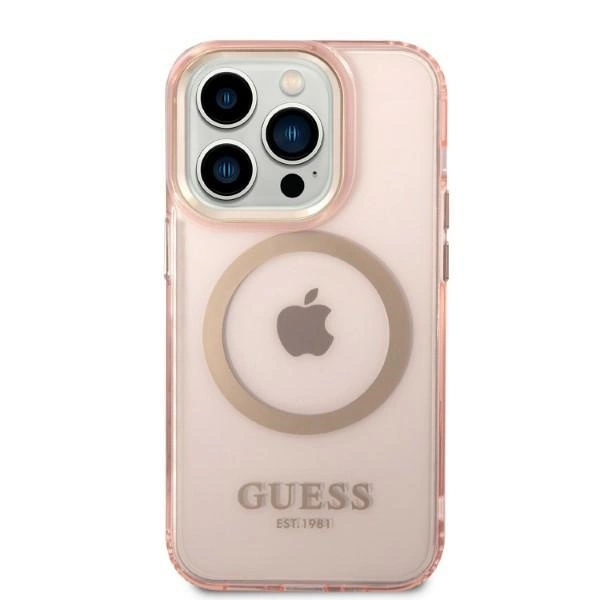 Guess GUHMP14LHTCMP iPhone 14 Pro 6,1" – rožinis/rožinis kietas dėklas, Gold Outline Translucent MagSafe - Image 3