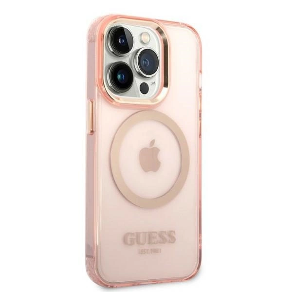 Guess GUHMP14LHTCMP iPhone 14 Pro 6,1" – rožinis/rožinis kietas dėklas, Gold Outline Translucent MagSafe - Image 4