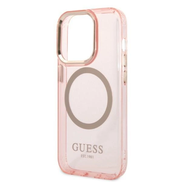 Guess GUHMP14LHTCMP iPhone 14 Pro 6,1" – rožinis/rožinis kietas dėklas, Gold Outline Translucent MagSafe - Image 6
