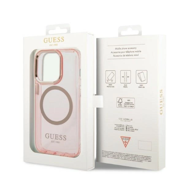 Guess GUHMP14LHTCMP iPhone 14 Pro 6,1" – rožinis/rožinis kietas dėklas, Gold Outline Translucent MagSafe - Image 8