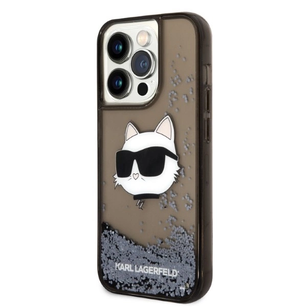 Karl Lagerfeld KLHCP14LLNCHCK iPhone 14 Pro 6,1" – juodas/juodas kietas dėklas, Glitter Choupette Head - Image 2