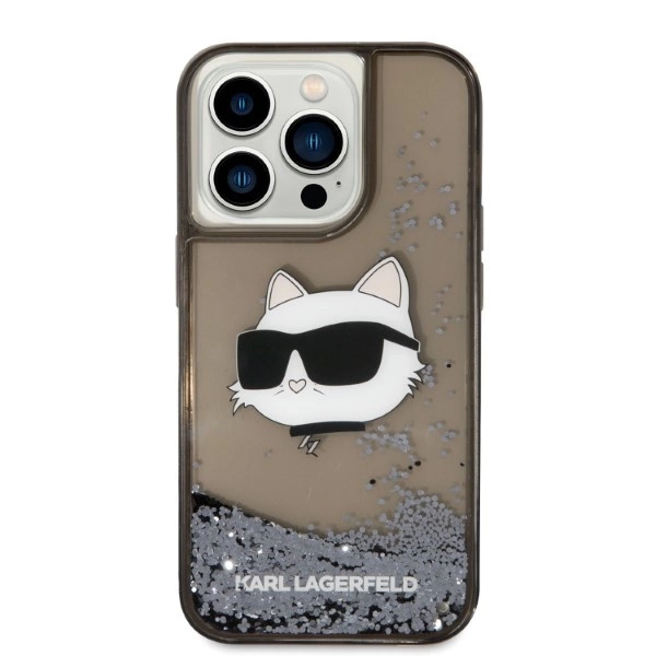 Karl Lagerfeld KLHCP14LLNCHCK iPhone 14 Pro 6,1" – juodas/juodas kietas dėklas, Glitter Choupette Head - Image 3
