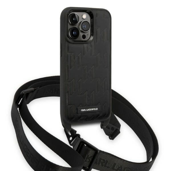 Karl Lagerfeld KLHCP14LSTMMK iPhone 14 Pro 6,1" – juodas/juodas kietas dėklas, Monogram Plaque Logo Strap - Image 3