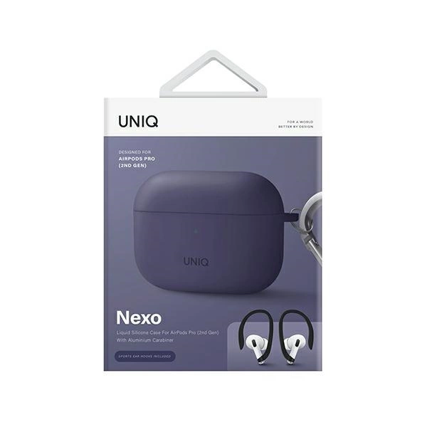 Uniq Nexo dėklas AirPods Pro 2 + ausų kabliukai – violetinis - Image 3