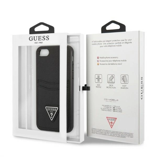 Guess GUHCI8PSATPK iPhone 7/8 SE 2020 / SE 2022 – juodas/juodas kietas dėklas, Saffiano Triangle Logo su kortelių laikikliu - Image 8