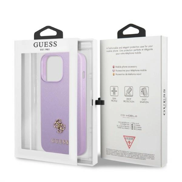 Guess GUHCP13LPS4MU iPhone 13 Pro / 13 6,1" – violetinis/violetinis kietas dėklas, Saffiano 4G Small Metal Logo - Image 8