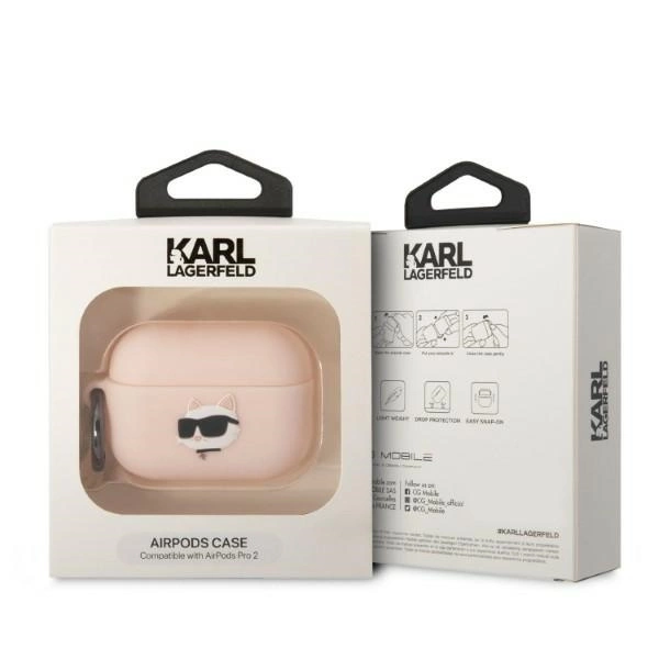 Karl Lagerfeld KLAP2RUNCHP AirPods Pro 2 dėklas – rožinis/rožinis, silikoninis Choupette Head 3D - Image 4