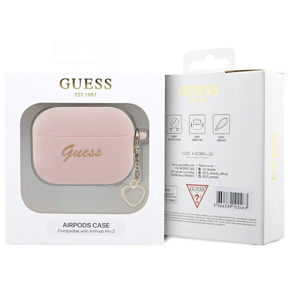 Guess GUAP2LSCHSP AirPods Pro 2 dėklas – rožinis/rožinis, Silicone Charm Heart Collection - Image 4