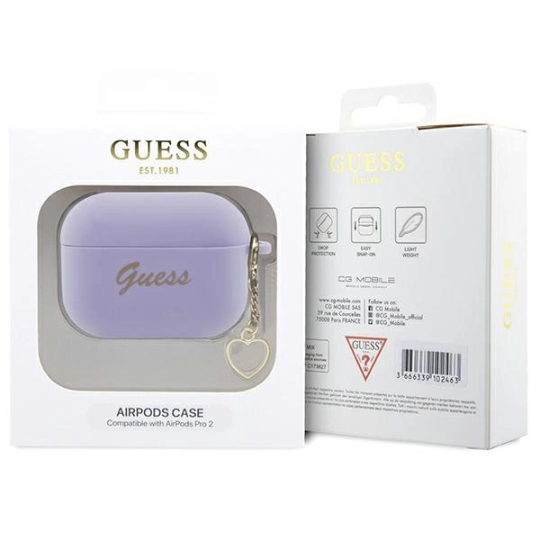 Guess GUAP2LSCHSU AirPods Pro 2 dėklas – violetinis/violetinis, Silicone Charm Heart Collection - Image 4