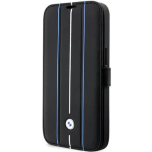 Case BMW BMBKP14L22RVSK iPhone 14 Pro 6.1" black/black bookcase Leather Stamp Blue Lines