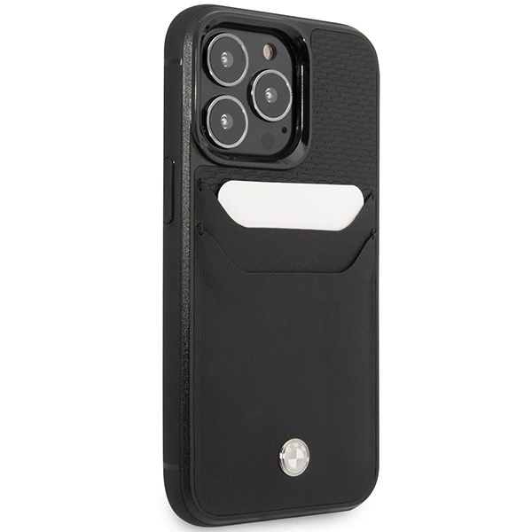 BMW BMHCP14L22RSEPK dėklas iPhone 14 Pro 6.1" – juodas/juodas, Leather Card Slot - Image 4