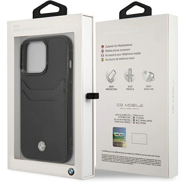 BMW BMHCP14L22RSEPK dėklas iPhone 14 Pro 6.1" – juodas/juodas, Leather Card Slot - Image 8