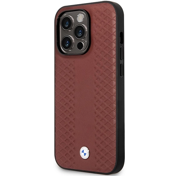BMW BMHCP14X22RFGR dėklas iPhone 14 Pro Max 6.7" – burgundiškas/burgundiškas, Leather Diamond Pattern - Image 2