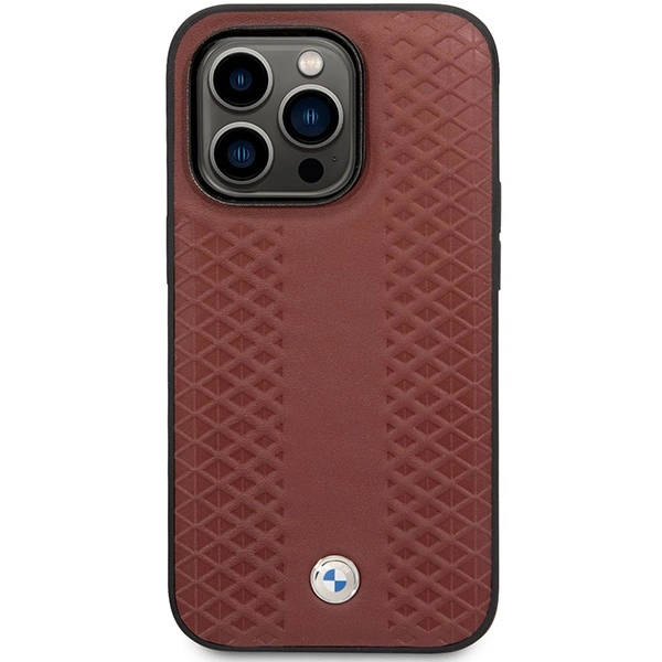 BMW BMHCP14X22RFGR dėklas iPhone 14 Pro Max 6.7" – burgundiškas/burgundiškas, Leather Diamond Pattern - Image 3
