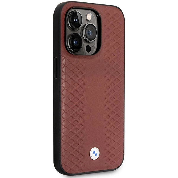BMW BMHCP14X22RFGR dėklas iPhone 14 Pro Max 6.7" – burgundiškas/burgundiškas, Leather Diamond Pattern - Image 4