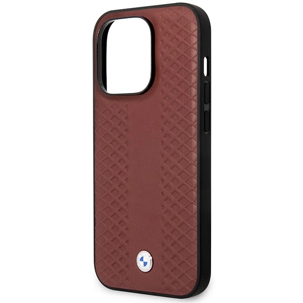 BMW BMHCP14X22RFGR dėklas iPhone 14 Pro Max 6.7" – burgundiškas/burgundiškas, Leather Diamond Pattern - Image 6
