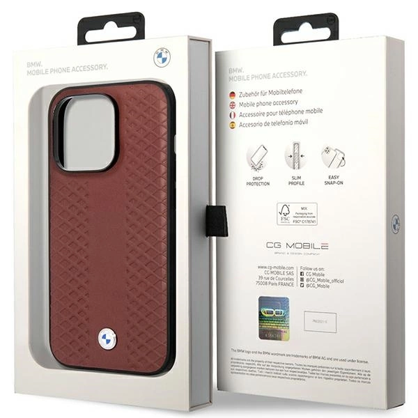 BMW BMHCP14X22RFGR dėklas iPhone 14 Pro Max 6.7" – burgundiškas/burgundiškas, Leather Diamond Pattern - Image 8